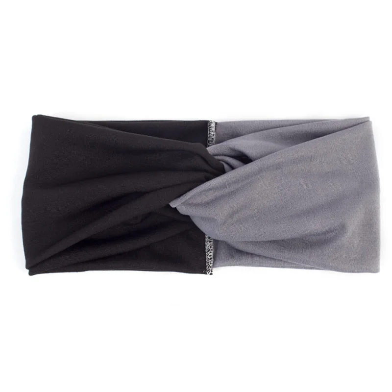 black with gray Женские черные, синие, красные, серые, ярко-розовые, желтые повязки на голову, повязка на голову, банты для волос, спортивный тренажерный зал с йогой - Цвет: black with gray