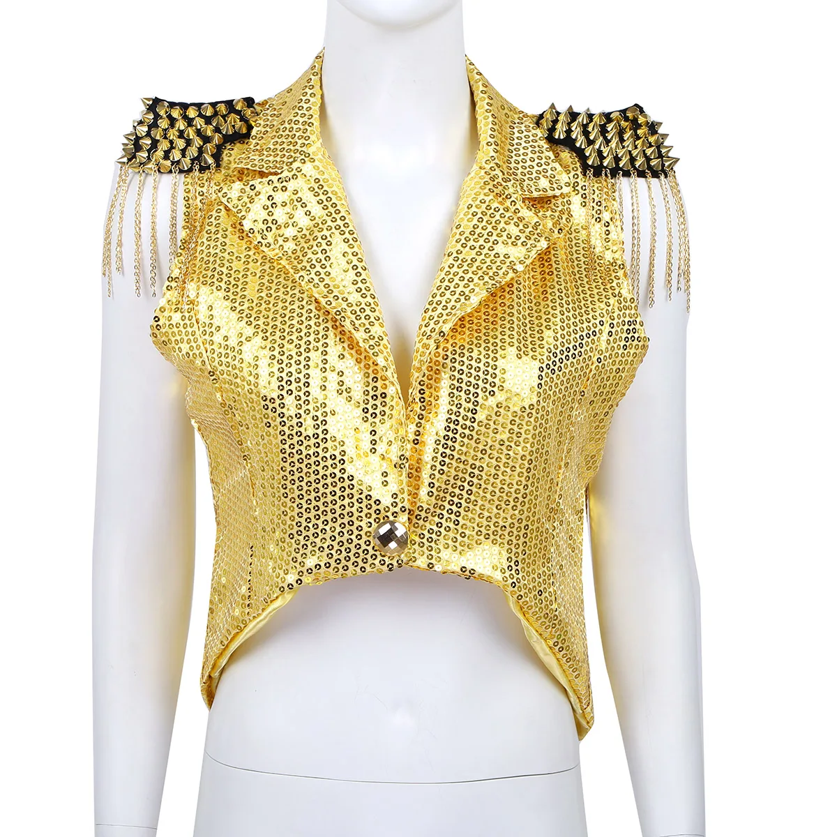 Женский жилет с блестками и воротником TiaoBug праздничный кисточками смокинг