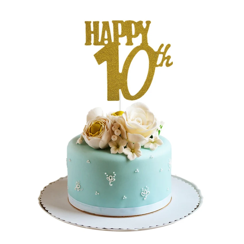 10th Счастливый 18/20 Вт, 30 Вт/40/50/60th юбилей кекс фигурки жениха и невесты; блеск силуэт торт фигурки жениха и невесты; на свадьбу/День рождения/вечерние украшения торта - Цвет: 10th