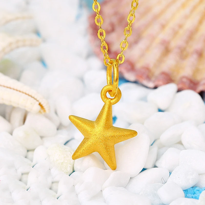 

New 24K Yellow Gold Pendant Women 999 Gold Star Necklace Pendant