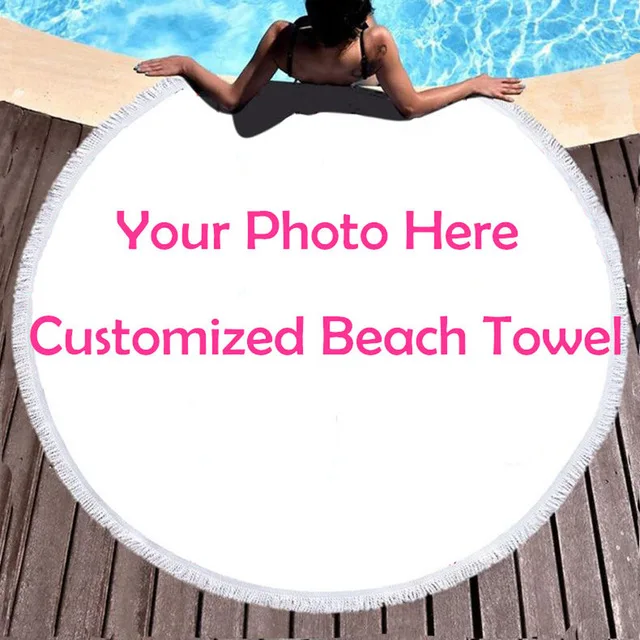 

Photos Customize Design Picture Here Print Diameter 150cm Digital Printed Custom Large Microfiber Round Beach Towel With Tassel