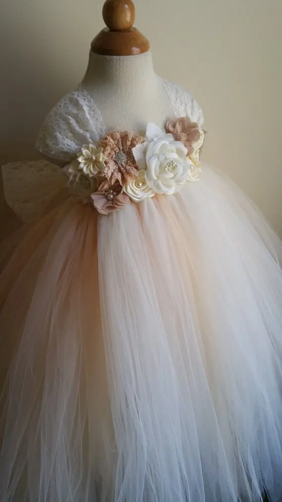 POSH DREAM Ivory Champagne Flower Girl Dress for Wedding Party Shabby Kids Clothes Children Girls Tutu | Детская одежда и обувь