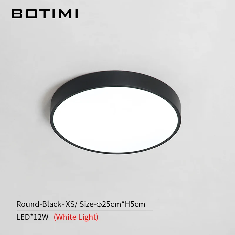 Black-XS-White light BOTIMI, современный круглый светодиодный потолочный светильник 220 В для гостиной, белый металлический потолочный светильник, черный потолочный светильник для спальни - Цвет корпуса: Black-XS-White light