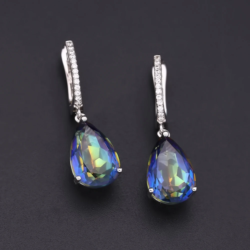 GEM'S балет 10.44Ct натуральный Радужный мистический кварцевый камень серьги 925 пробы серебро Висячие для женщин ювелирные украшения