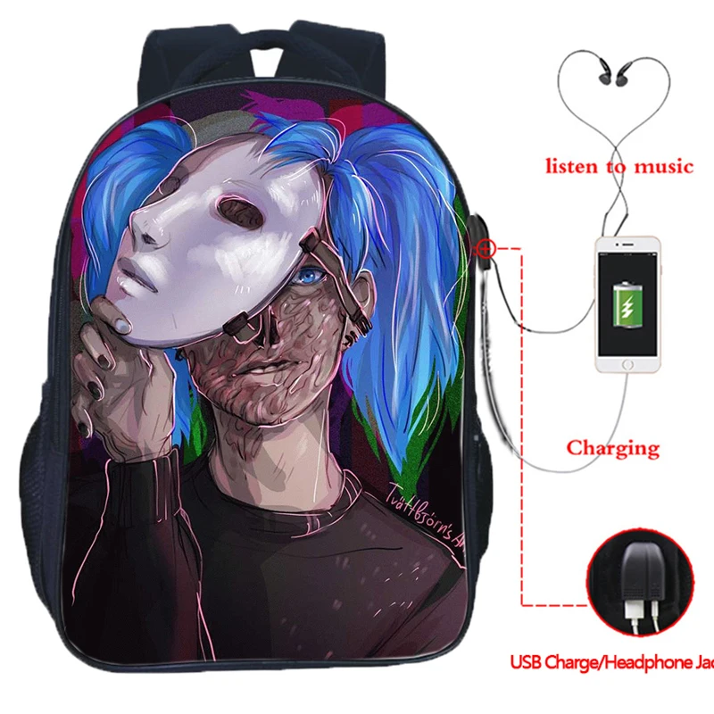 5 Sally Face USB зарядка школьные сумки подростковый рюкзак для ноутбука Хип-Хоп сумка повседневные дорожные сумки 16 дюймов Mochila - Цвет: 5