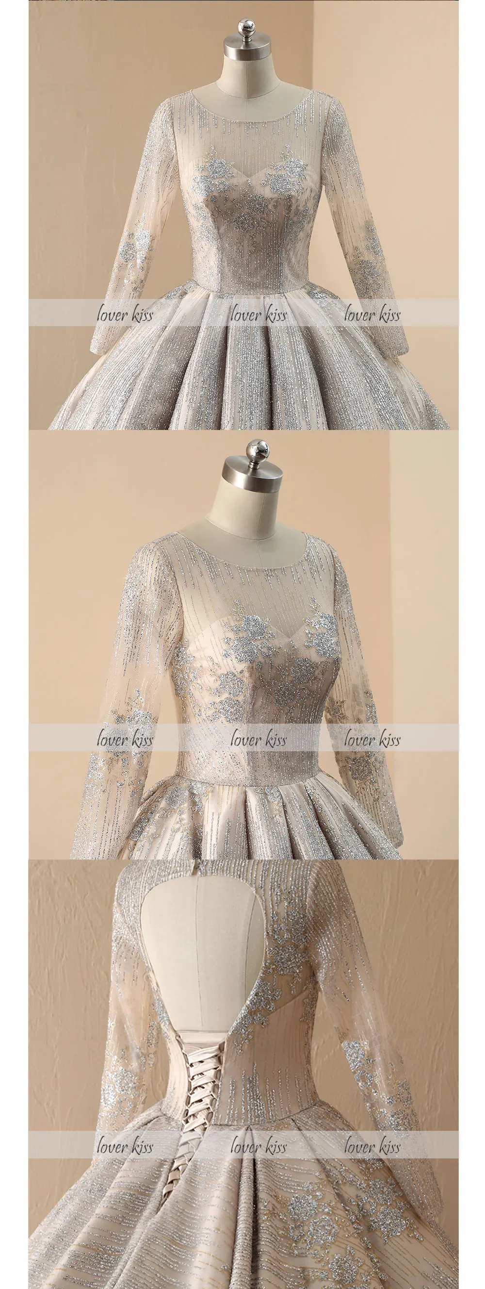 Lover Kiss robe de mariee Impire свадебное платье с длинным рукавом знаменитостей роскошное блестящее свадебное платье
