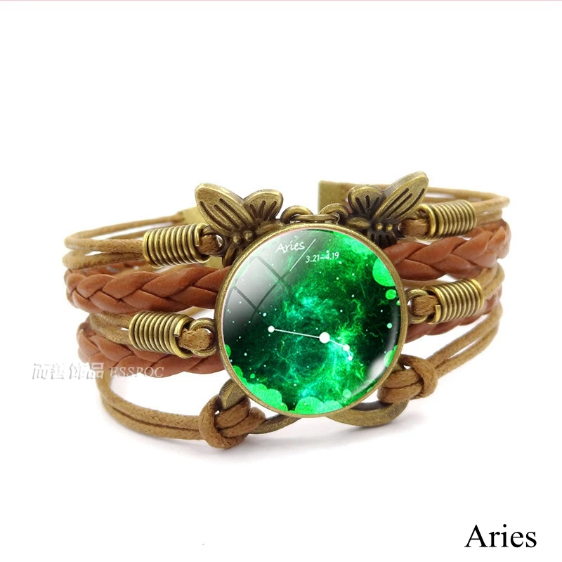 Кожаный плетеный браслет с 12 знаками Зодиака винтажное украшение созвездиями