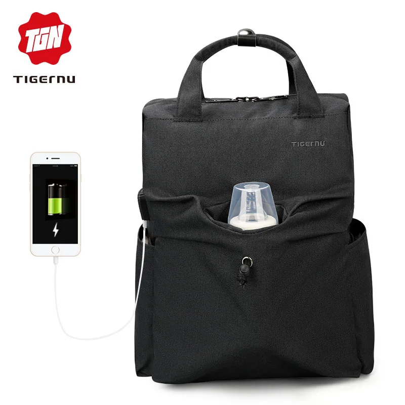Tigernu Марка Мумия Сумка женская рюкзак для Baby Care Многофункциональный Большой Емкости повседневная женский Рюкзак по уходу за ребенком Детская Сумка - Цвет: Black