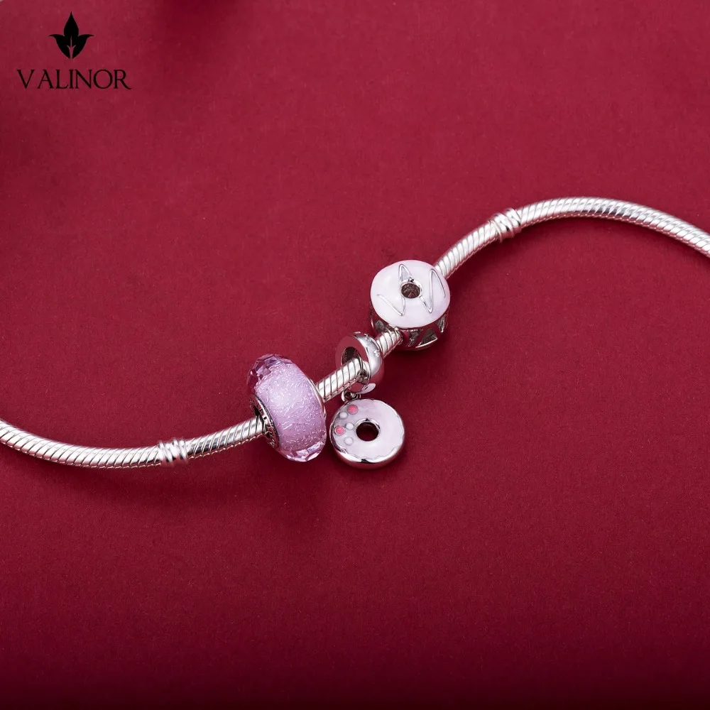 Подвеска пончик серебряные бусины 925 пробы charms fit Браслеты никогда не меняют цвет