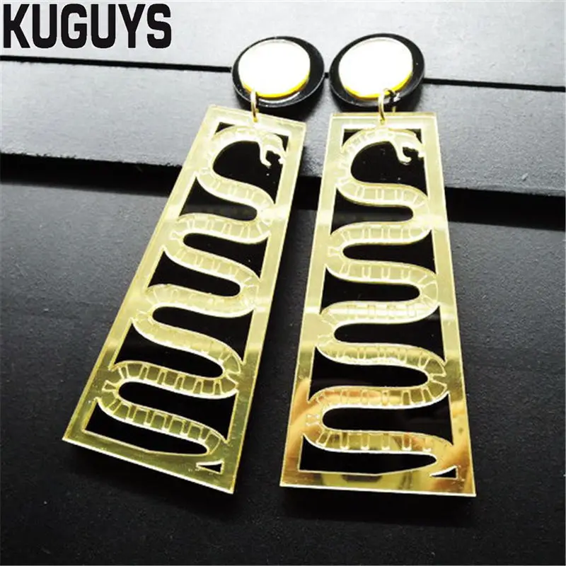 KUGUYS Fashion Jewelry Acrylic Oorbellen Hyperbole Gold Snake Earrings for Women Pendientes HipHop Rock Drop Earring Brincos | Украшения и