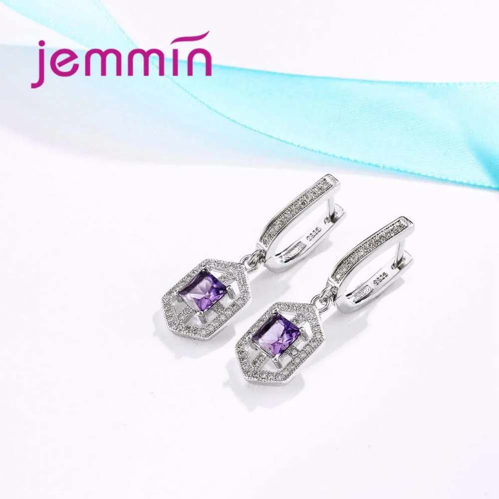 Комплект украшений для женщин из серебра 925 пробы с квадратным фиолетовым