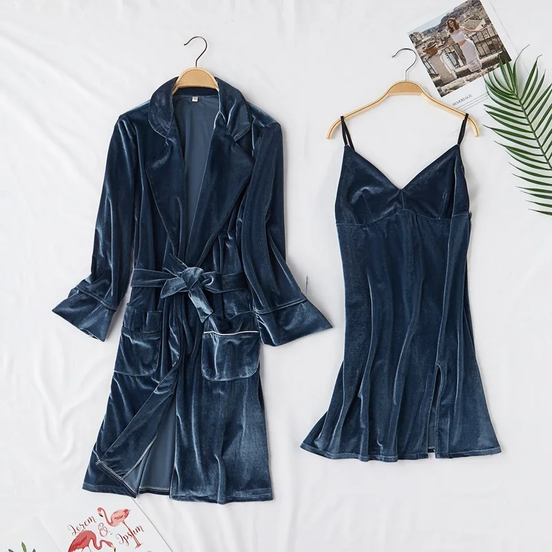 2019 Золотой бархатный осенний вечерний комплект с платьем женский сексуальный