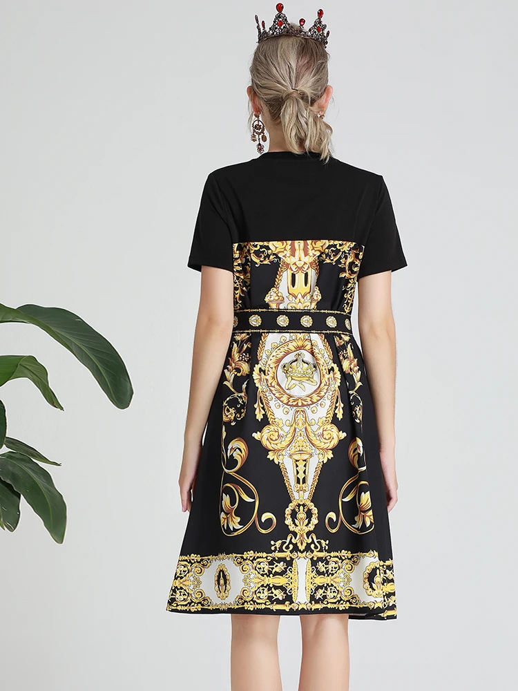 MoaaYina Fashion Designer Runway dress Spring Autumn Women Dress Short sleeve Diamond Sequin Print Lace-up Dresses
