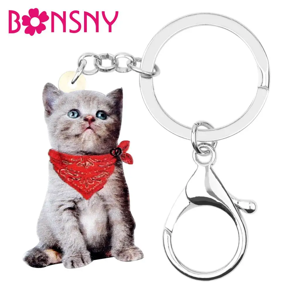 Бонсни Акриловый Красный Платок Кошка-Котенок Брелок Кольца Модный Дизайн Животное Домашнее Ювелирные Изделия Для Женщин Девочек Обаяния Много Украшения.