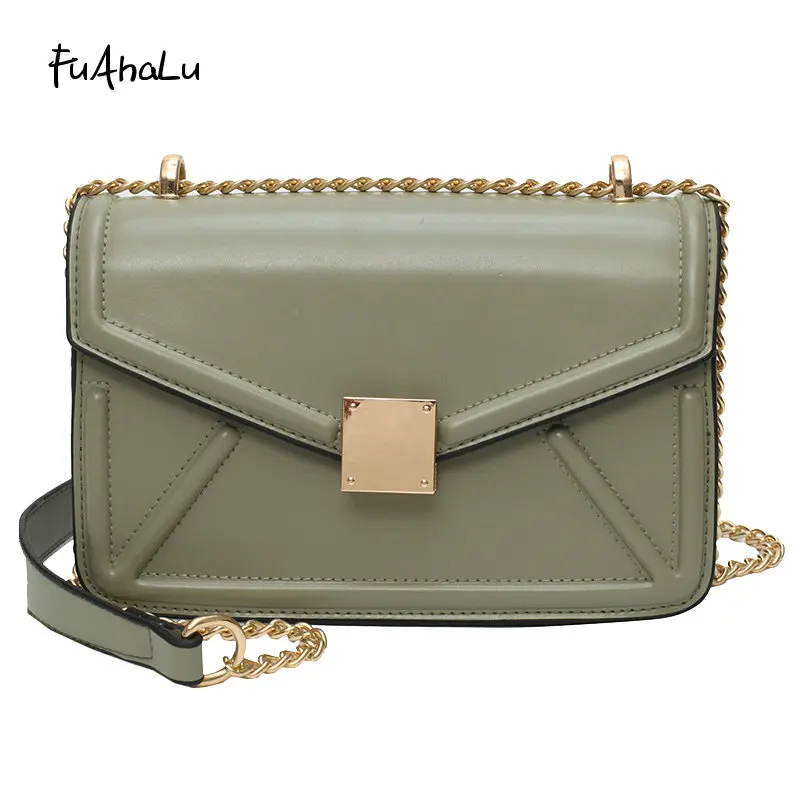 Женская сумка-мессенджер FuAhaLu однотонная сумка через плечо с цепочкой замком в