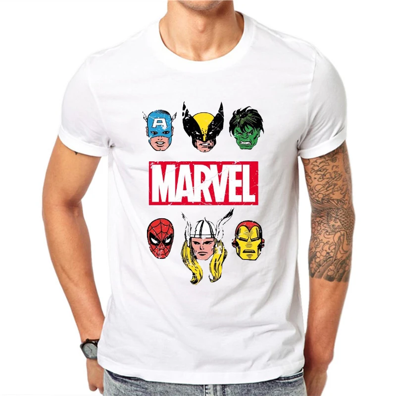 Marvel Short Sleeve T-shirt Men Superhero print t shirt O-neck comic shirts tops harajuku tshirt | Мужская одежда