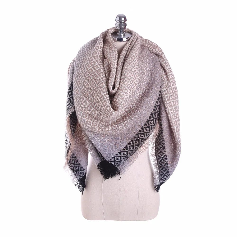 Женский Теплый квадратный шарф в стиле ретро зимний толстый золотистого цвета с