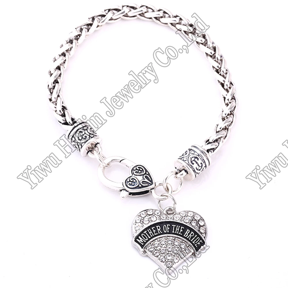 Браслет с подвеской в виде сердца кристаллами и цепочкой 20 см для матери