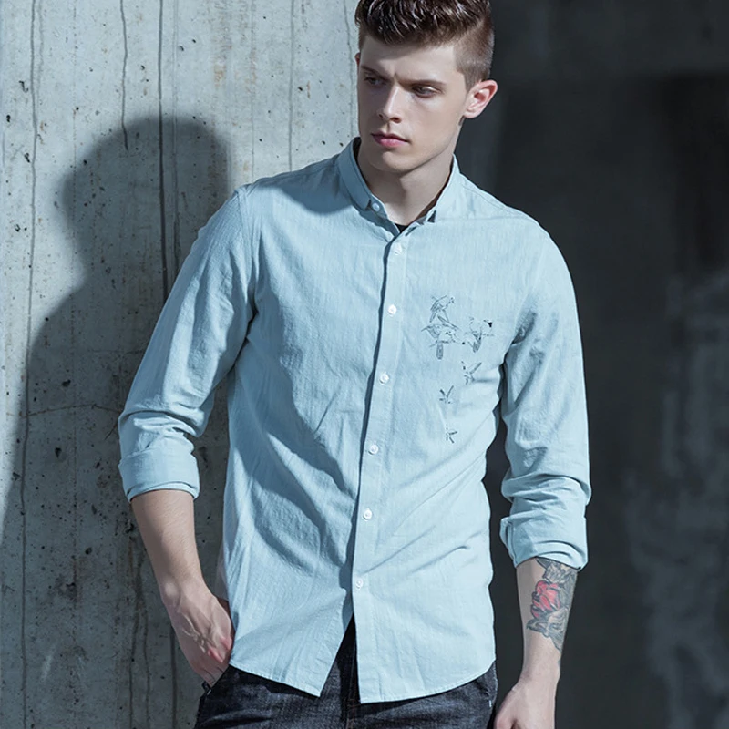 Leelion 2018 Осень 100% хлопковая рубашка Для мужчин с длинным рукавом Slim Fit Рубашки для