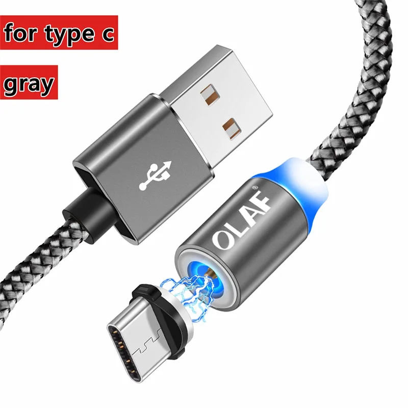 Магнитный кабель Micro USB для быстрой зарядки, кабель usb type C, магнитный кабель для зарядки и передачи данных, шнур для iPhone X 7 8 samsung S9 Xiaomi - Color: For Type C-Gray