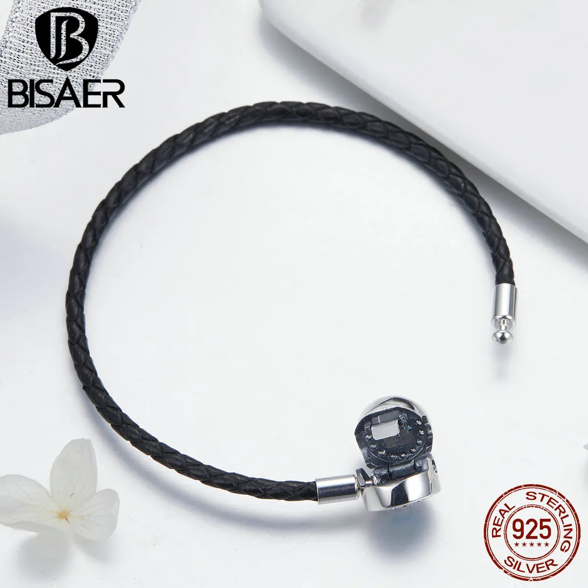 BISAER, настоящая 925 пробы, серебряная, черная цепочка в виде змеи, женские веревочные браслеты, Femme Lucky Blue Eye, CZ браслеты, серебряные ювелирные изделия ECB113