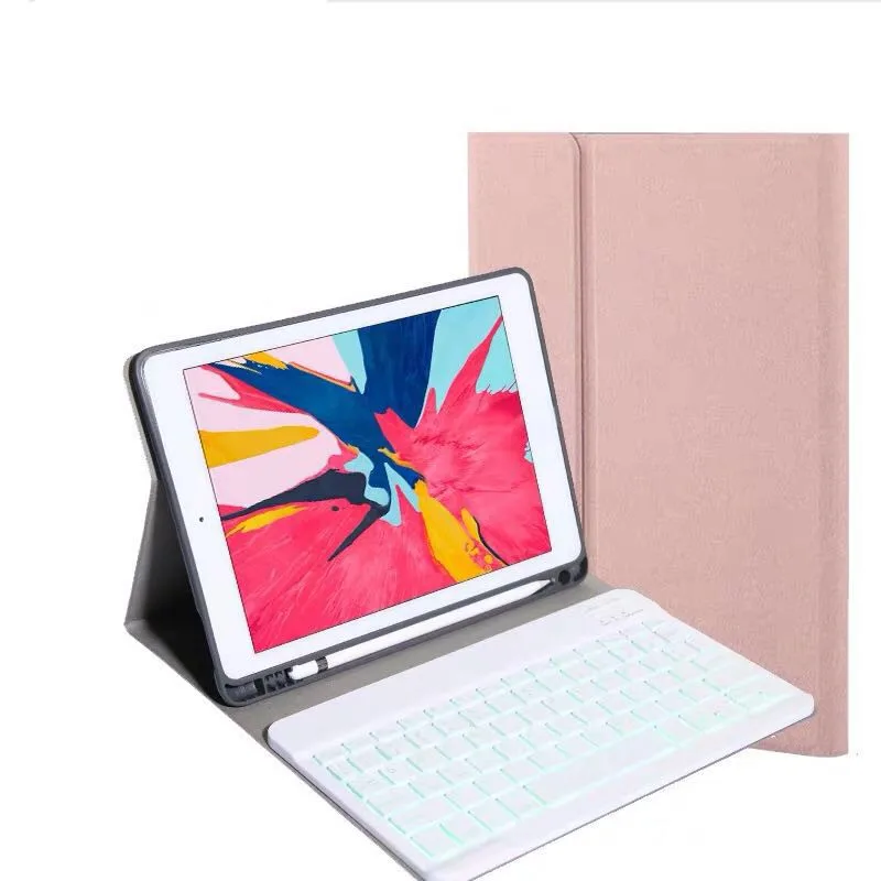 Bluetooth клавиатура чехол для iPad 9,7 Крышка для iPad 9,7 /Pro 9,7/Air2/Air универсальная версия с 7 цветами подсветки - Цвет: Rose gold-White