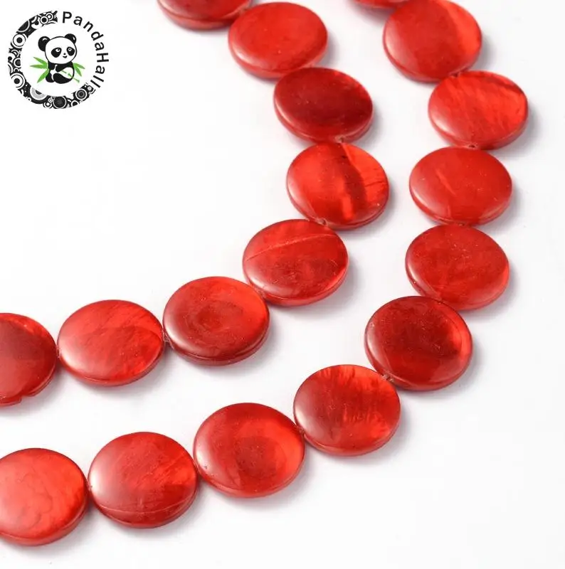 

Shell Beads Strands, Spray Painted, Flat Round, Red, about 15mm in diameter, 3-3.5mm thick, hole: 1mm, about 26pcs/strand