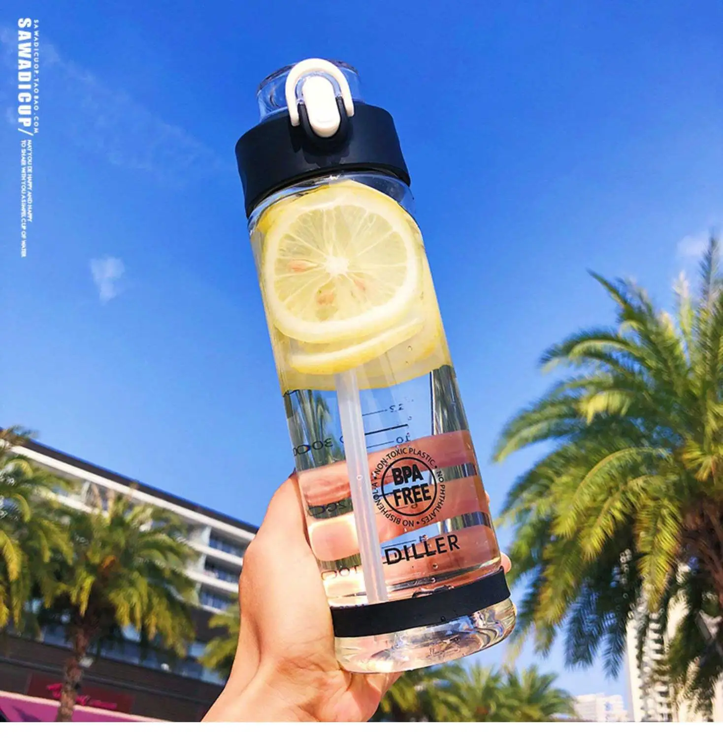 transparent 750ml Новая тритановая бутылка для воды с соломинкой 550 мл/750 мл, пластиковая бутылка для спорта, фитнеса, тренажерного зала, без бисфенола, для детей, портативные бутылки для напитков - Цвет: transparent 750ml