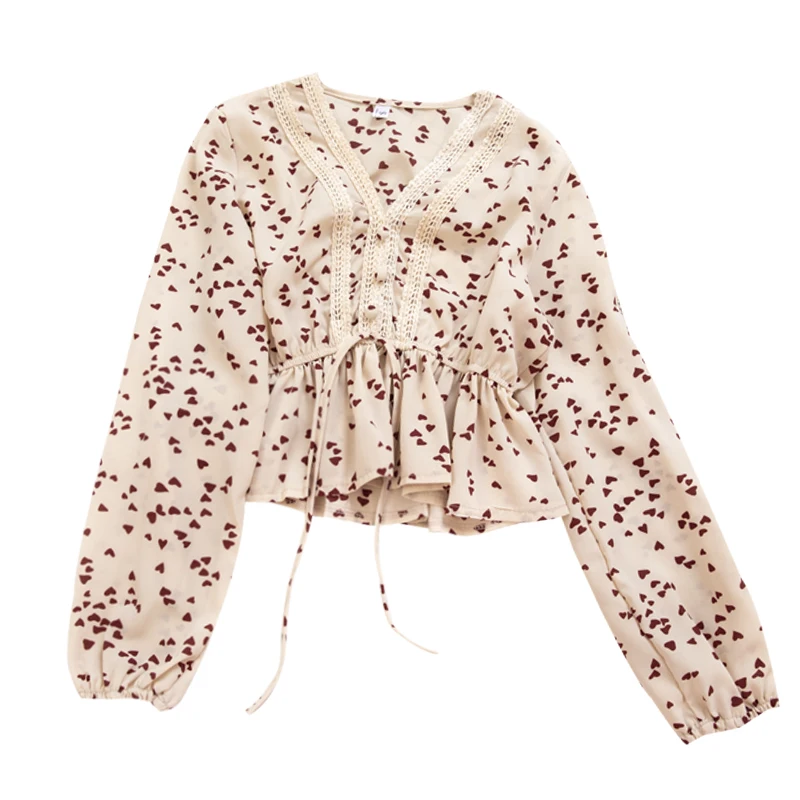 Женская блуза с V-образным вырезом завязками и рукавами-фонариками | одежда