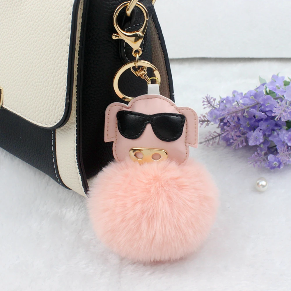 Новинка женские брелки для ключей в виде солнцезащитных очков свиньи помпоны