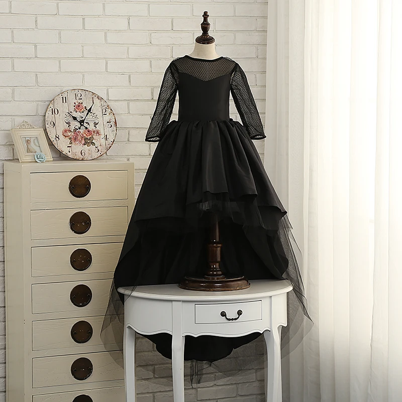 Черные платья в цветочек с бантом для девочек свадебное платье пол принцессы