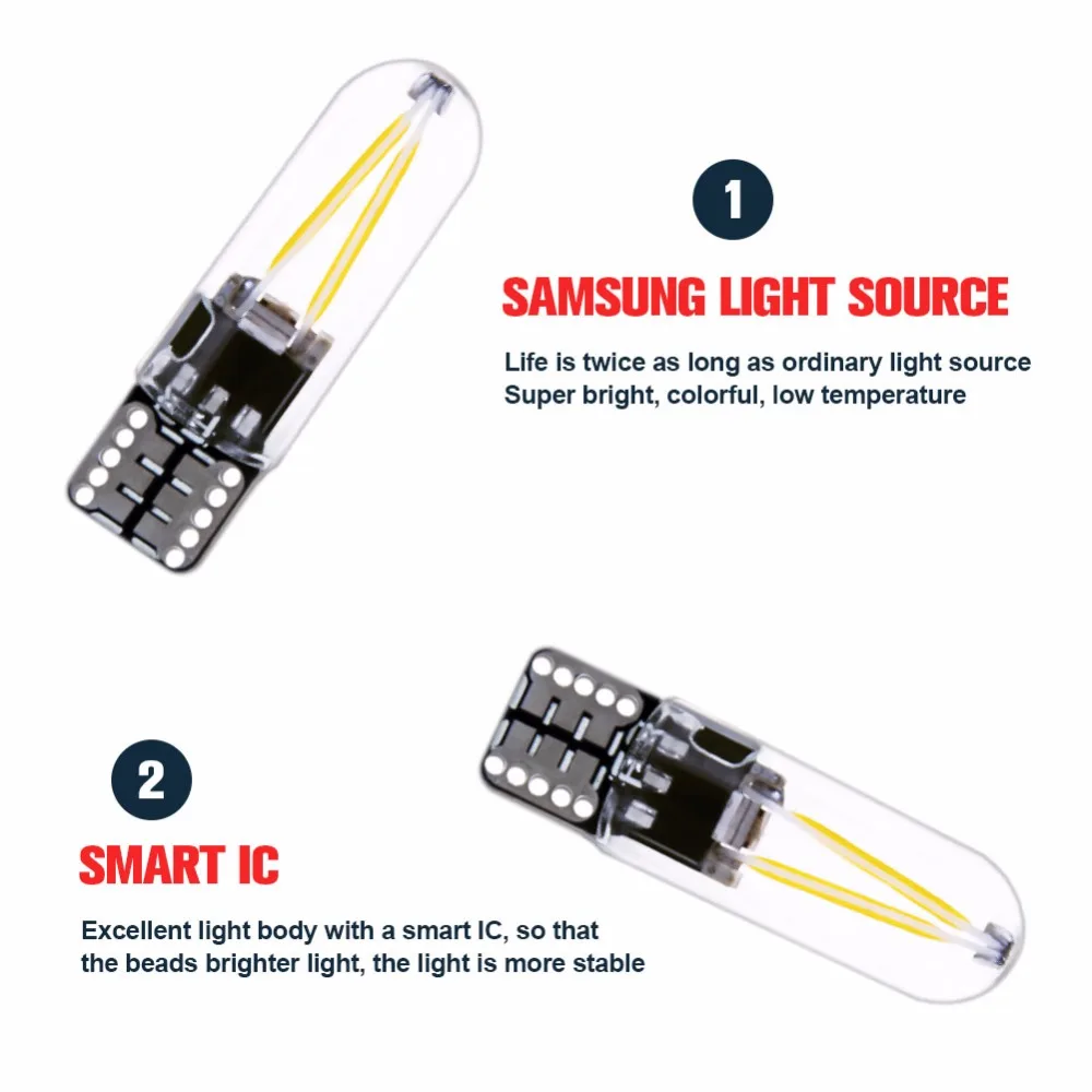 AmmToo 1 шт. W5W led T10 cob стеклянный автомобильный светильник светодиодная лампа для