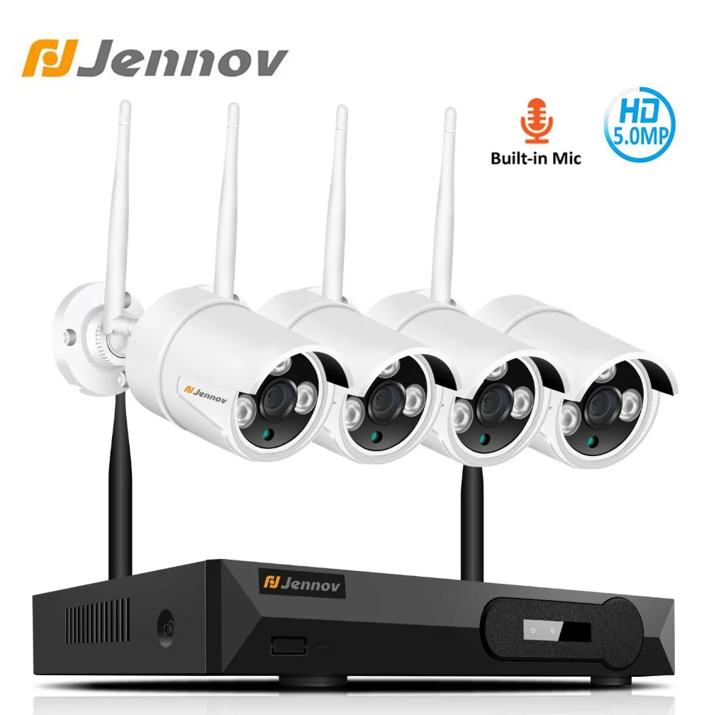 Jennov 5MP 4CH беспроводная камера безопасности система NVR комплект видеонаблюдения ip-камера открытый WiFi CCTV набор H.265 аудио система