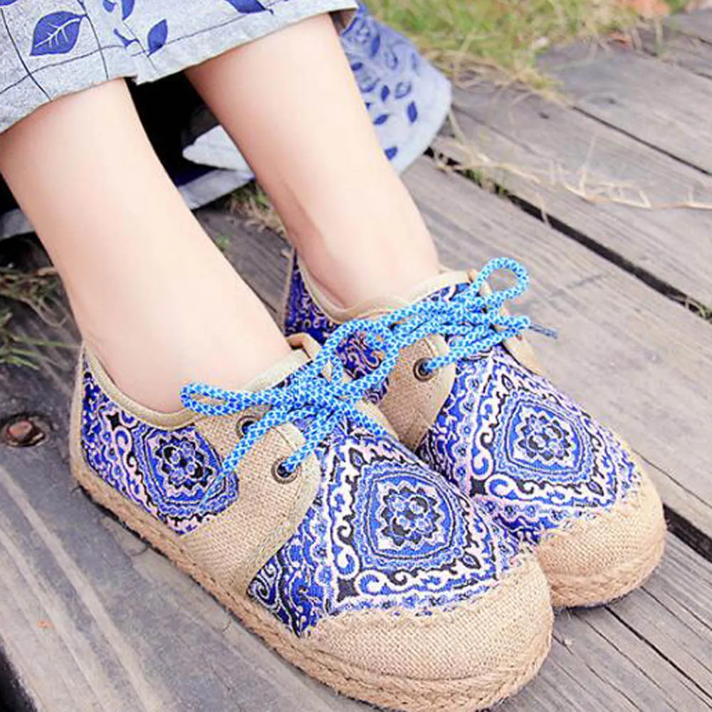 Женская обувь на плоской подошве в китайском стиле Винтажная парусиновая бохо из