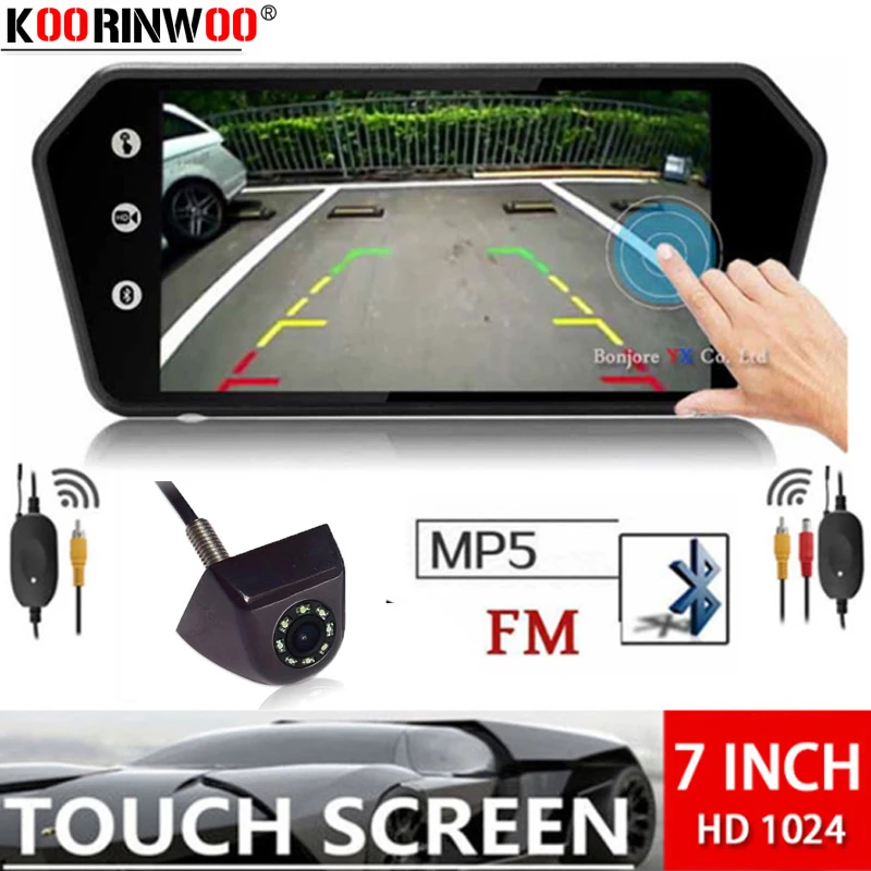 

Koorinwoo Wireless Touch Screen 7 inch Car Reversing Monitor Screen with MP5 bluetooth USB FM TF Parking Rear view Camera Kit