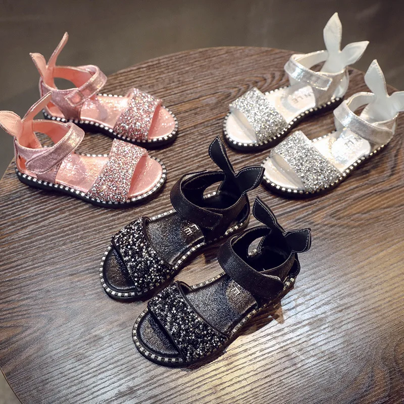 2019 new summer children's shoes sequins soft bottom princess baby girls sandals kids flats Kids Cartoon Sandals | Детская одежда и