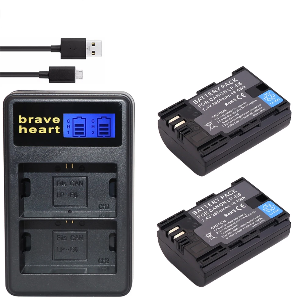Горячая 2x2650 mAh LP-E6 LP E6 LPE6 Аккумулятор для камеры Canon 5D Mark II III 7D 60D EOS 6D 70D 80D аксессуары для canon