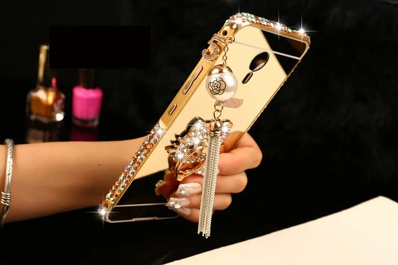 Mirror Back Cover Case For Samsung Note 4 5 J3 J310 J710 A8 A7 2015 S4 Rhinestone Diamond Tassel Cat Kickstand Phone |