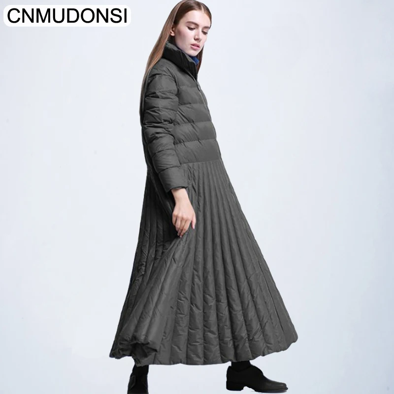 CNMUDONSI, осенне-зимний женский стильный длинный рукав, длинный, свободный, соединенный подол, вертикальная полоска, пуховик, женские парки, 7XL