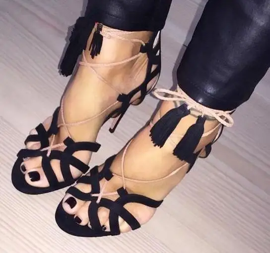 

Синие замшевые кожаные женские Босоножки с открытым носком, привлекательные стильные женские босоножки на шнуровке, высоком каблуке, с бахромой и завязками, модные вечерние туфли