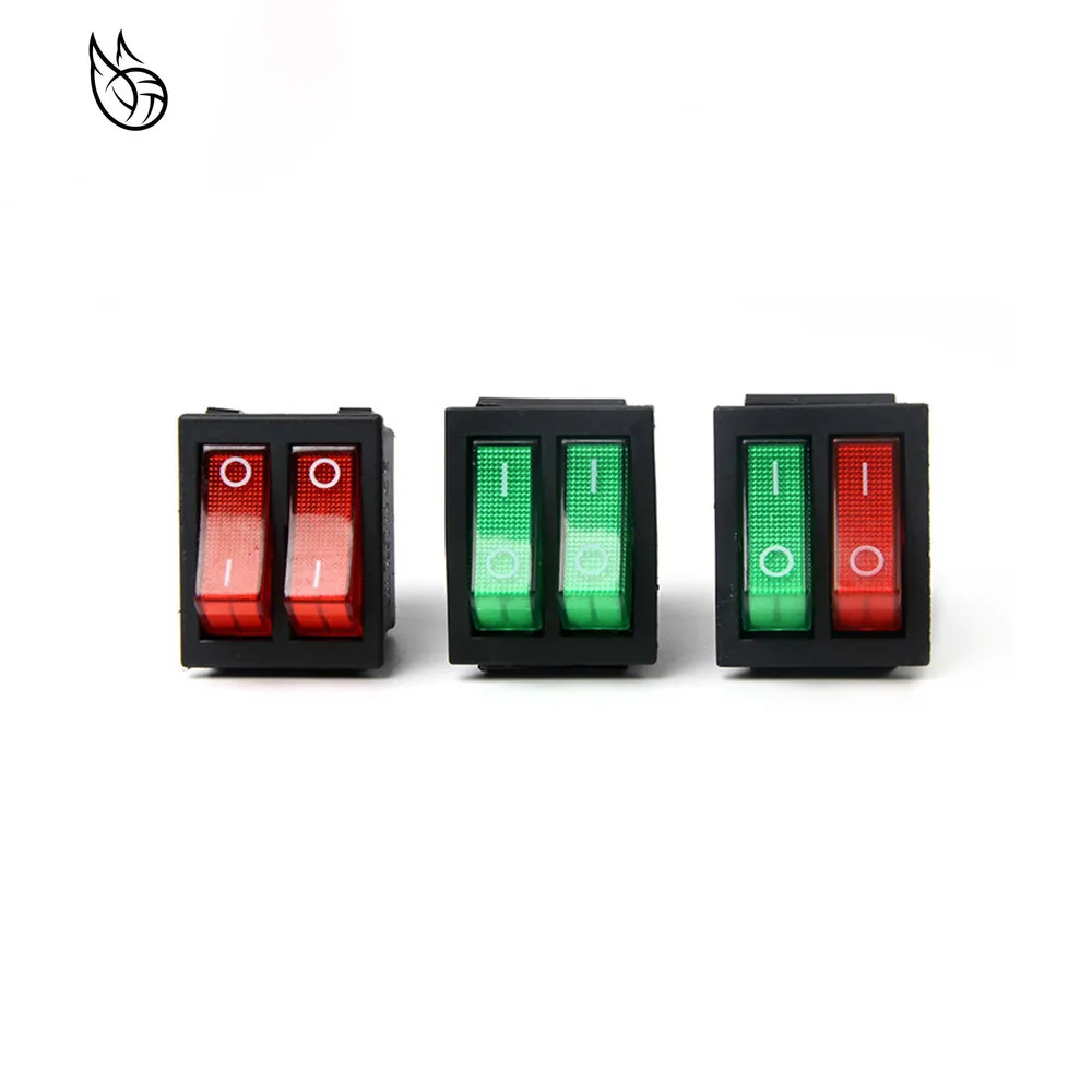 Двойной лодочный клавишный выключатель 6 контактов ВКЛ ВЫКЛ с зеленым красным