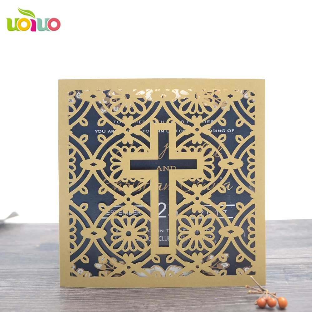 Индивидуальные элегантные Пригласительные открытки крест Лазерная резка