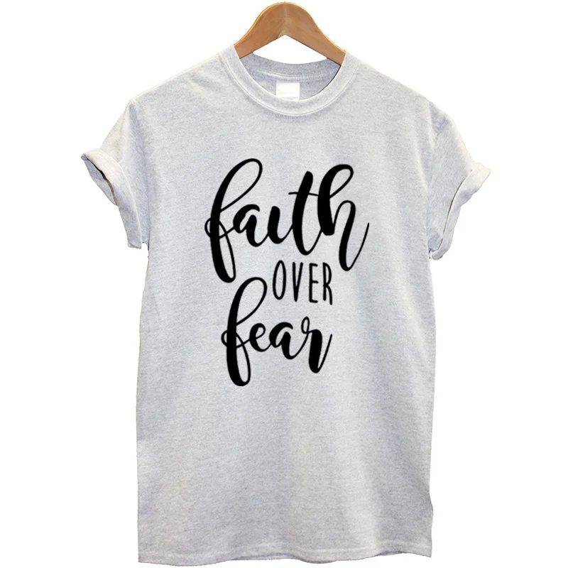 Женская футболка с надписью Faith Over fear Повседневная летняя коротким рукавом