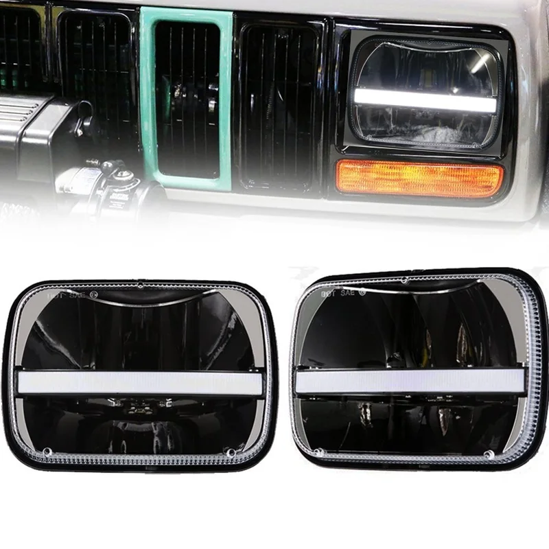 1 пара Offroad передние фары DRL поворотов 5x7 с квадратным носком светильник лампы для