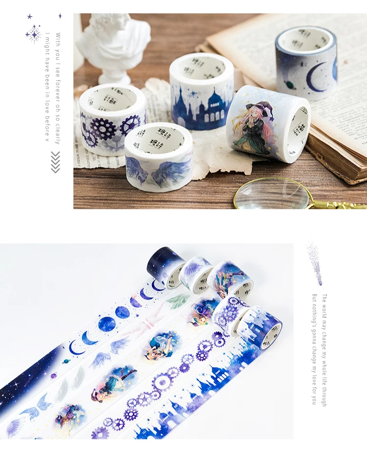 1 шт. васи ленты DIY маленькая ведьма Алиса Луна бумага маскирующая лента декоративные клейкие ленты Скрапбукинг наклейки Размер 5 м