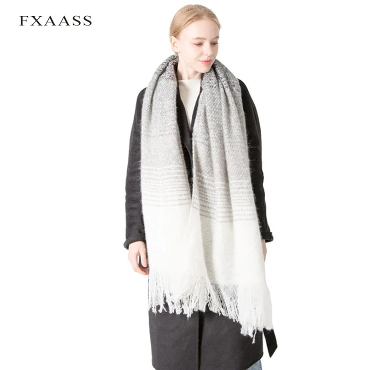 

FXAASS New Autumn Winter Striped Scarf for Ladies Shawl Fashion Women Tassel Cashmere Scarves Thicken Warm Wholesale Pashmina