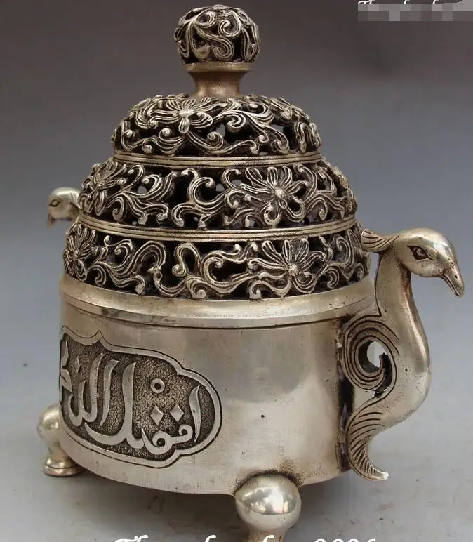 Китайский Серебряный Феникс ислам Курильница благовония статуя | Дом и сад