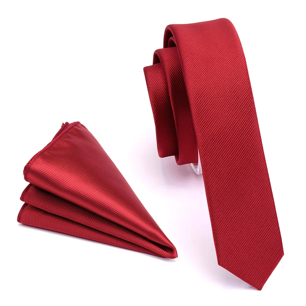 GUSLESON Fashion Solid 4cm Slim Tie Black Green Red Plain Color Necktie Hanky Set Men's Party Wedding Narrow Skinny Neck Tie