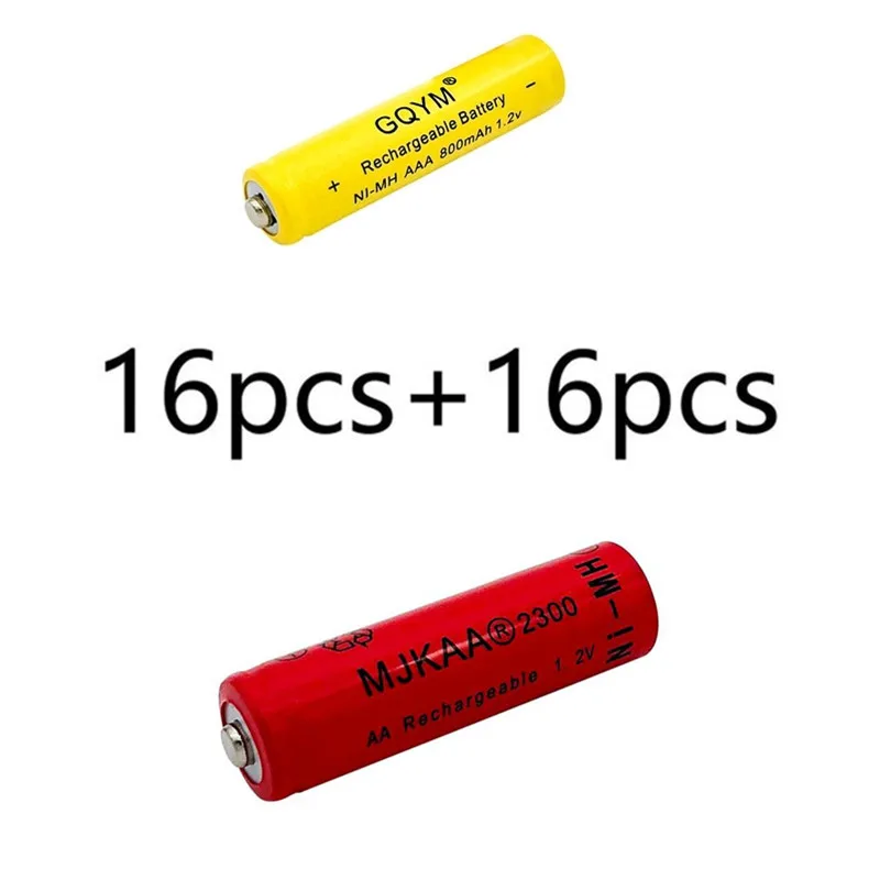 16pcs and 16pcs 20 шт. AA red 2300mAh Ni-MH аккумуляторы+ 20 шт AAA 800mAh Аккумуляторы - Цвет: 16pcs and 16pcs