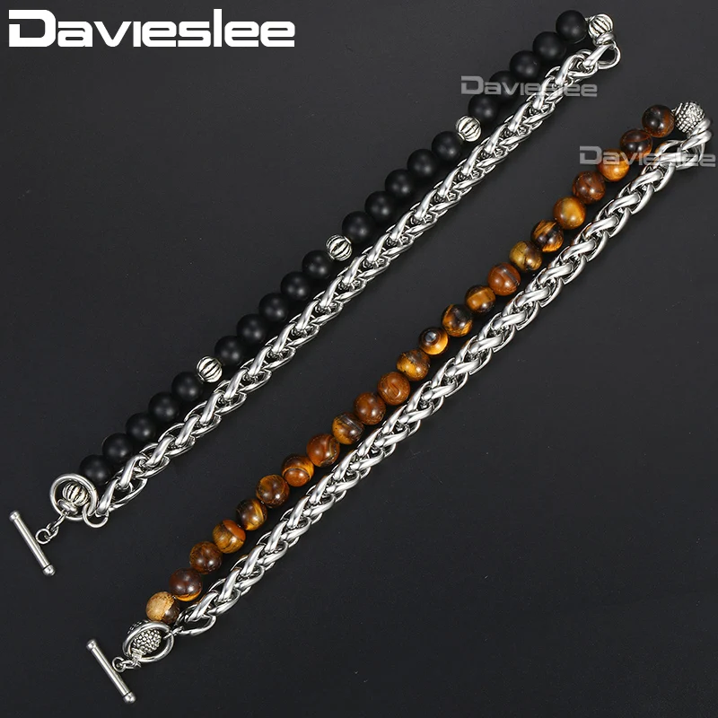 Davieslee натуральный камень тигровый глаз бисерные браслеты для мужчин и женщин